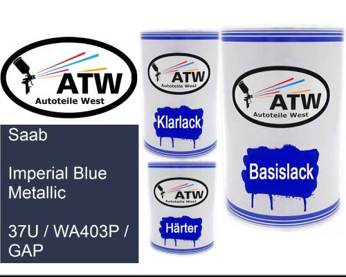 Saab, Imperial Blue Metallic, 37U / WA403P / GAP: 500ml Lackdose + 500ml Klarlack + 250ml Härter - Set, von ATW Autoteile West.
